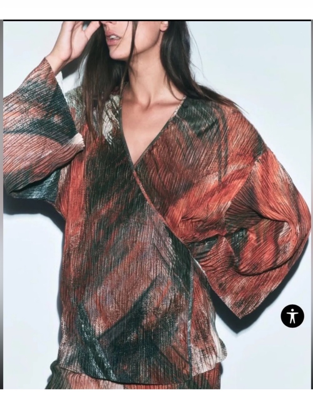 ZARA Printed Pleated Kimono Top